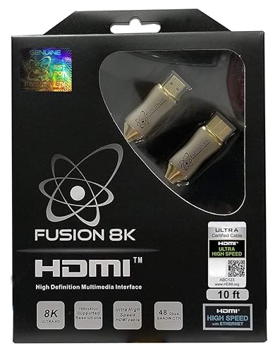 Fusion8K HDMI 2.1 Certified Cable Supports 10K 8K @60Hz and 4K @120Hz Compatible with All TVs, BluRay, Xbox Series X, PS5 (10 Feet)