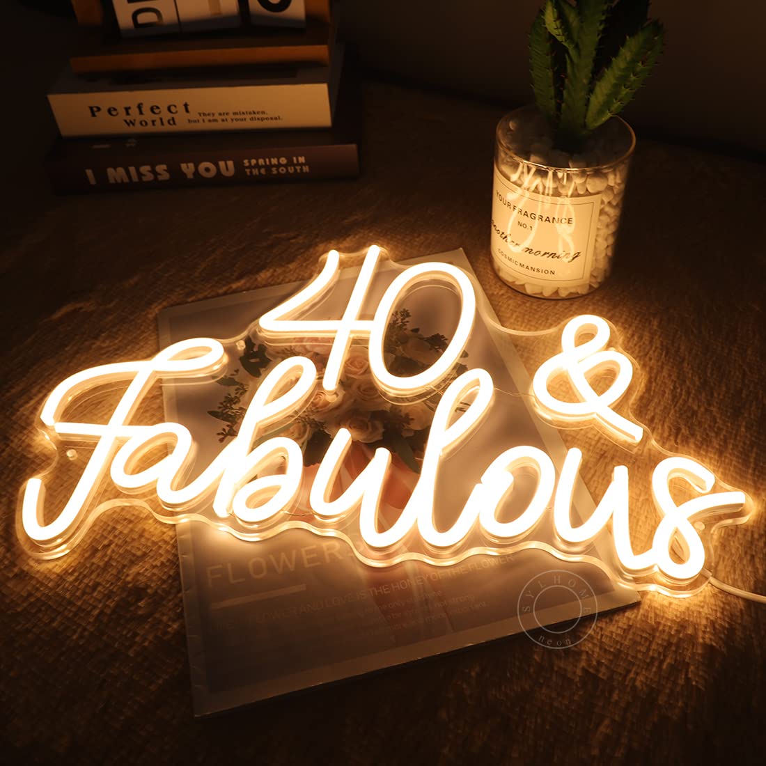 SYLHOME LED Neon Light Sign 40 & Fabulous Cheers To Forty Years Old Birthday Party Wall Decor Sign Bedroom Living Room Sign Backdrop Happy 40th