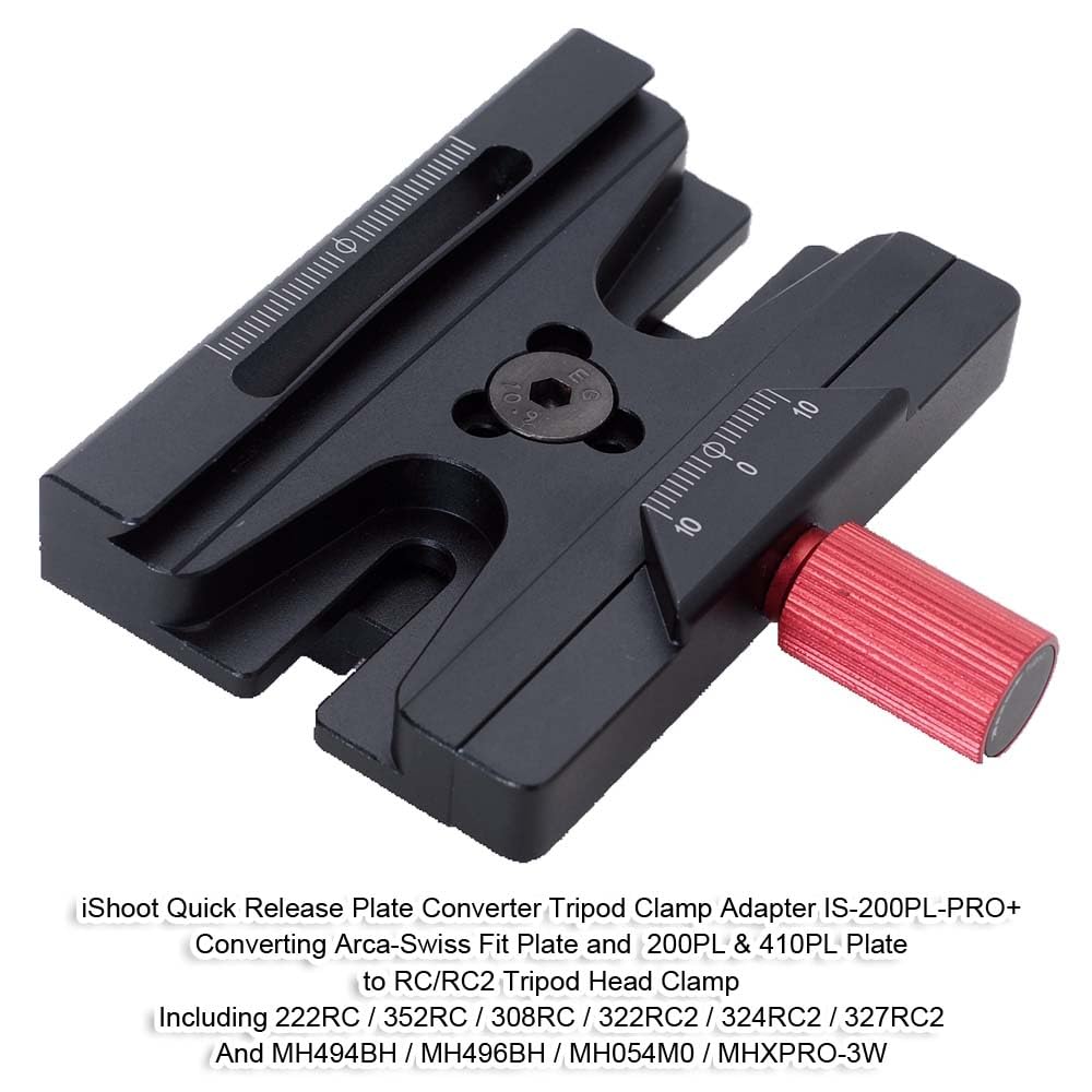 iShoot Clamp Adapter Converter Compatible with Manfrotto 200PL / 410PL Camera Plate & Converting Arca-Swiss Fit Quick Release Plate to RC RC2 Standard
