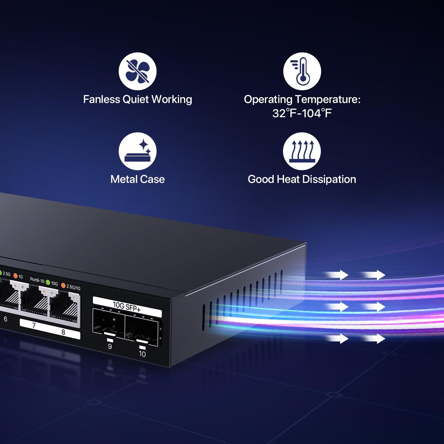 Tenda 2.5Gb Ethernet Switch | 10 Port 2.5G Network Switch | 8 x 2.5G Ports & 2 x 10G SFP+ | Plug & Play | Unmanaged Switch | Desktop/Wall-Mount |