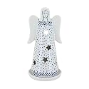Blue Rose Polish Pottery - Blue Small Dots Small Angel Luminary - 6.25" Tall - Hand-Painted Polish Pottery Holiday Candle Holder, Unique Christmas