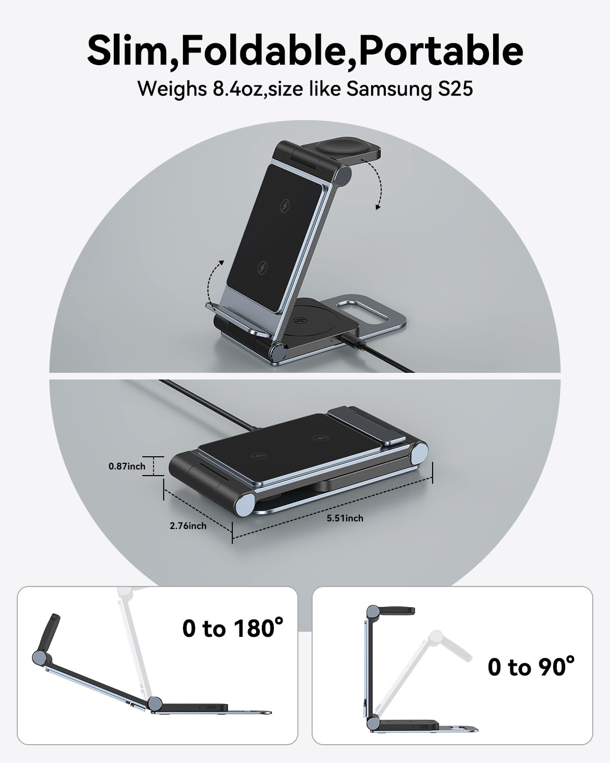 Wireless Charger for Samsung 3 in 1 Wireless Charging Station Foldable Wireless Charger Stand for Samsung S26 S25 Ultra S24 S23 S22 S21 / Z Flip/Z