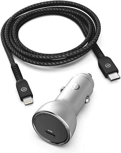 Galvanox iPhone Car Charger with Cable (Apple MFi Certified) 18W Ultra Fast Charging Power Adapter with 6ft Braided USB-C to Lighting Cord (Compatible