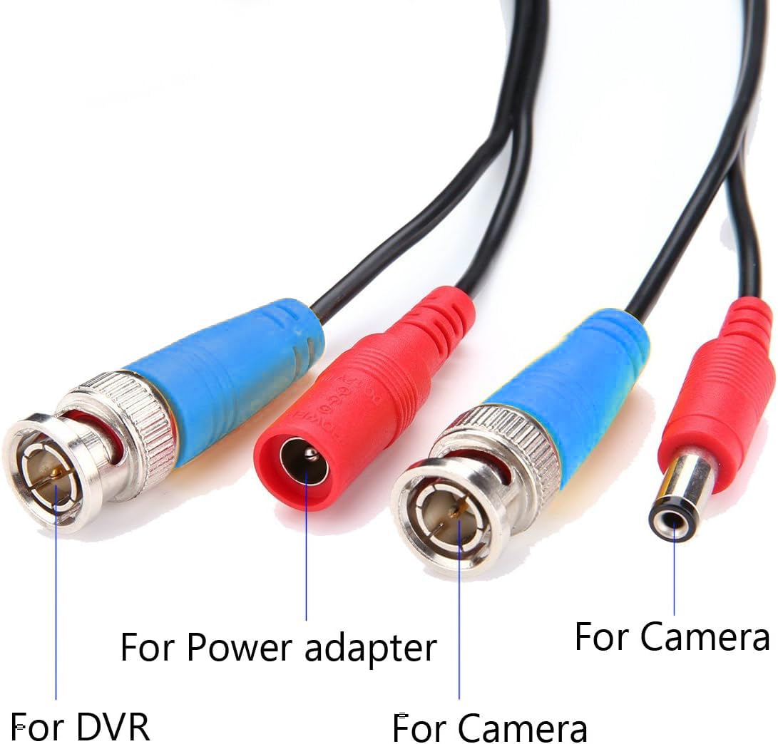 4-Pack 60ft Black Pre-Made All-in-One BNC Male to Male Video and Power Cable Wire Cord with RCA Connector for CCTV Security Camera