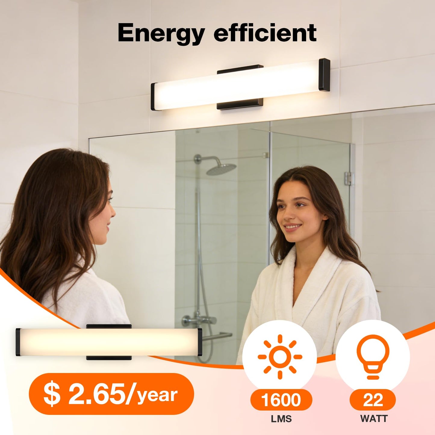 LEDVANCE Sylvania 24" Modern Vanity Lights for Bathroom, 22W, 5 Temperature Select (2700K/3000K/3500K/4000K/6000K), Dimmable, Square Shape, Black