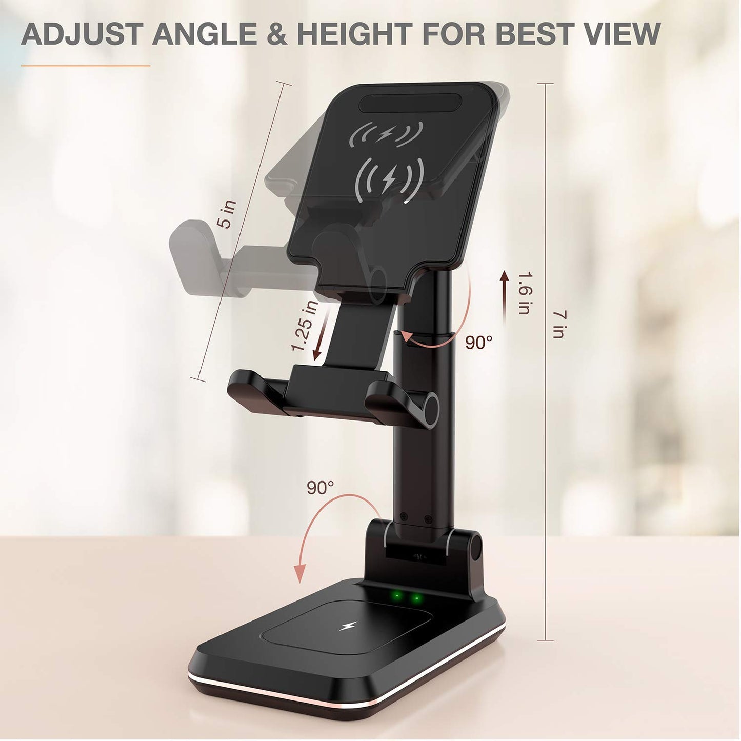 Kertxin 2-in-1 Charger Stand,Dual 15W Height Adjustable Wireless Charger Desk Stand,Wireless Charging Station,for iPhone 17/16/15/14/13/12, AirPods