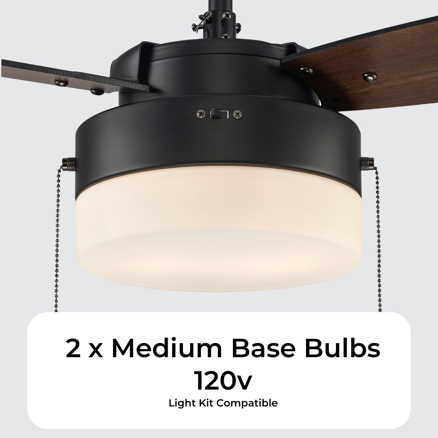 Asher Hamilton AHF-212BK Willow 52 Inch Indoor Ceiling Fan | 3 Blade Configuration | Requires E26 Medium Base Bulbs | Dry Rated Ceiling Fan | Frosted