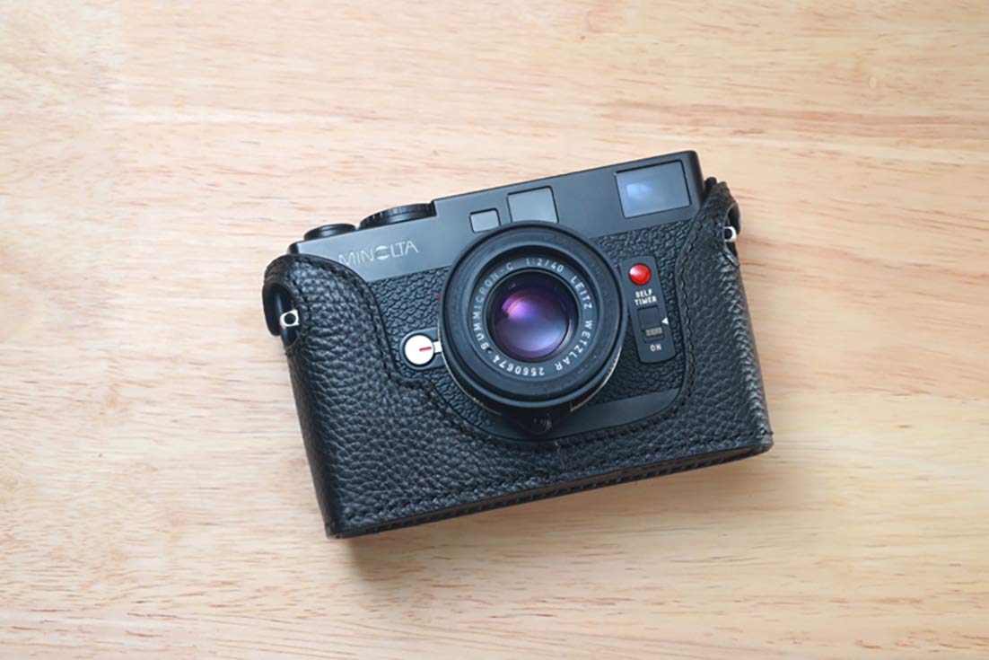 Funper Handmade Genuine Real Leather Half Camera Case Bag Cover for Minolta CLE Black