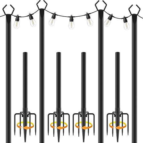 AILBTON 10Ft String Light Poles 4 Pack,Light Poles for Outside Lights,Outdoor with Fence Brackets Hanging Lights,Metal Stand Deck Patio Backyard