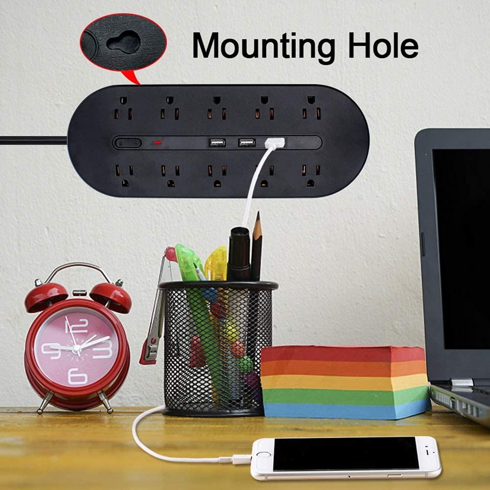 2 Prong Power Strip with 3 USB Ports, 2 Prong to 3 Prong Outlet Adapter, 6.6ft Extension Cord, 5V 3.4A USB, 2 Prong Surge Protector Black