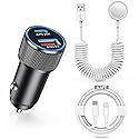38W Car Charger for Apple Watch,Fast USB C Car Charger PD&QC3.0 Dual Port Charging Adapter,6 Foot USB-C to Lightning Cable with iWatch Cord Fast