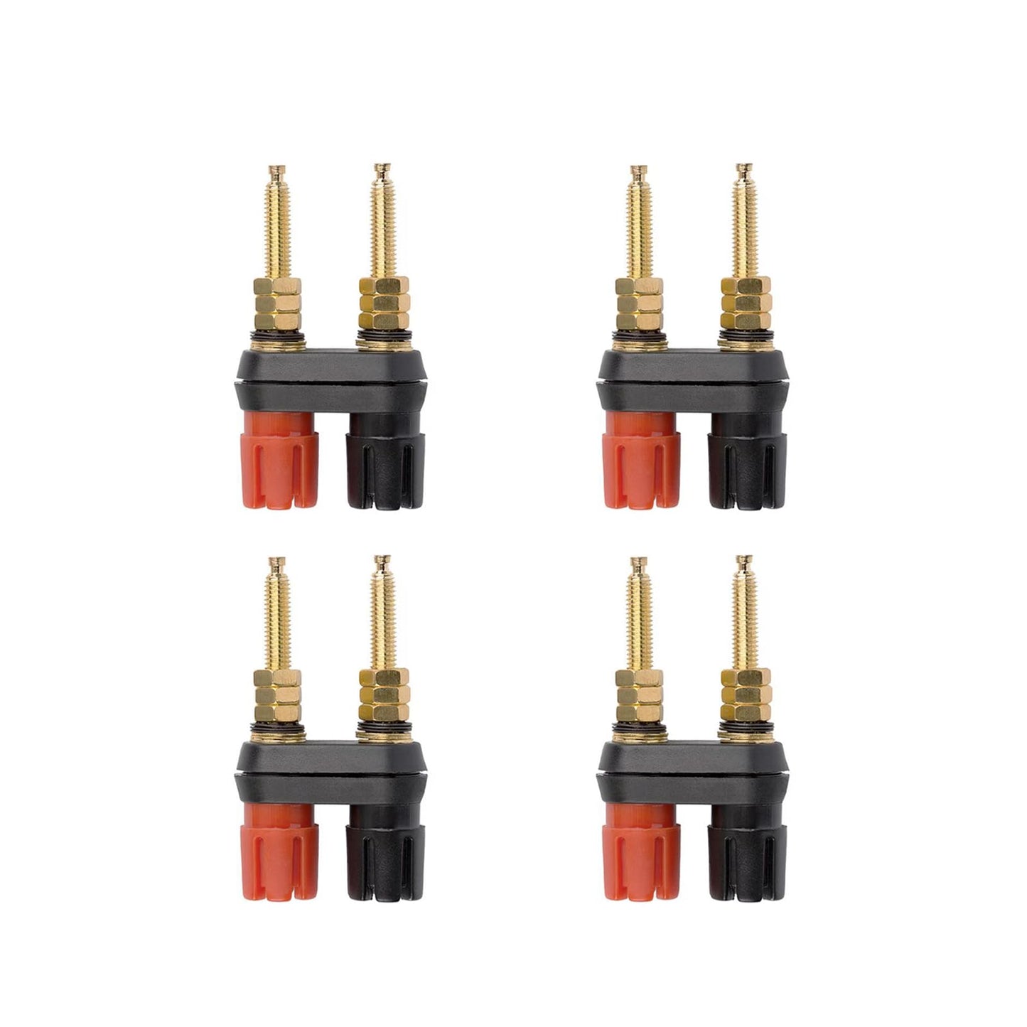 EIGHTNOO 4Pcs Banana Jack Plugs Gold Plated Long Threaded Binding Post Speaker Connectors Terminal 2 Way Dual 4mm Banana Plug Female Sockets