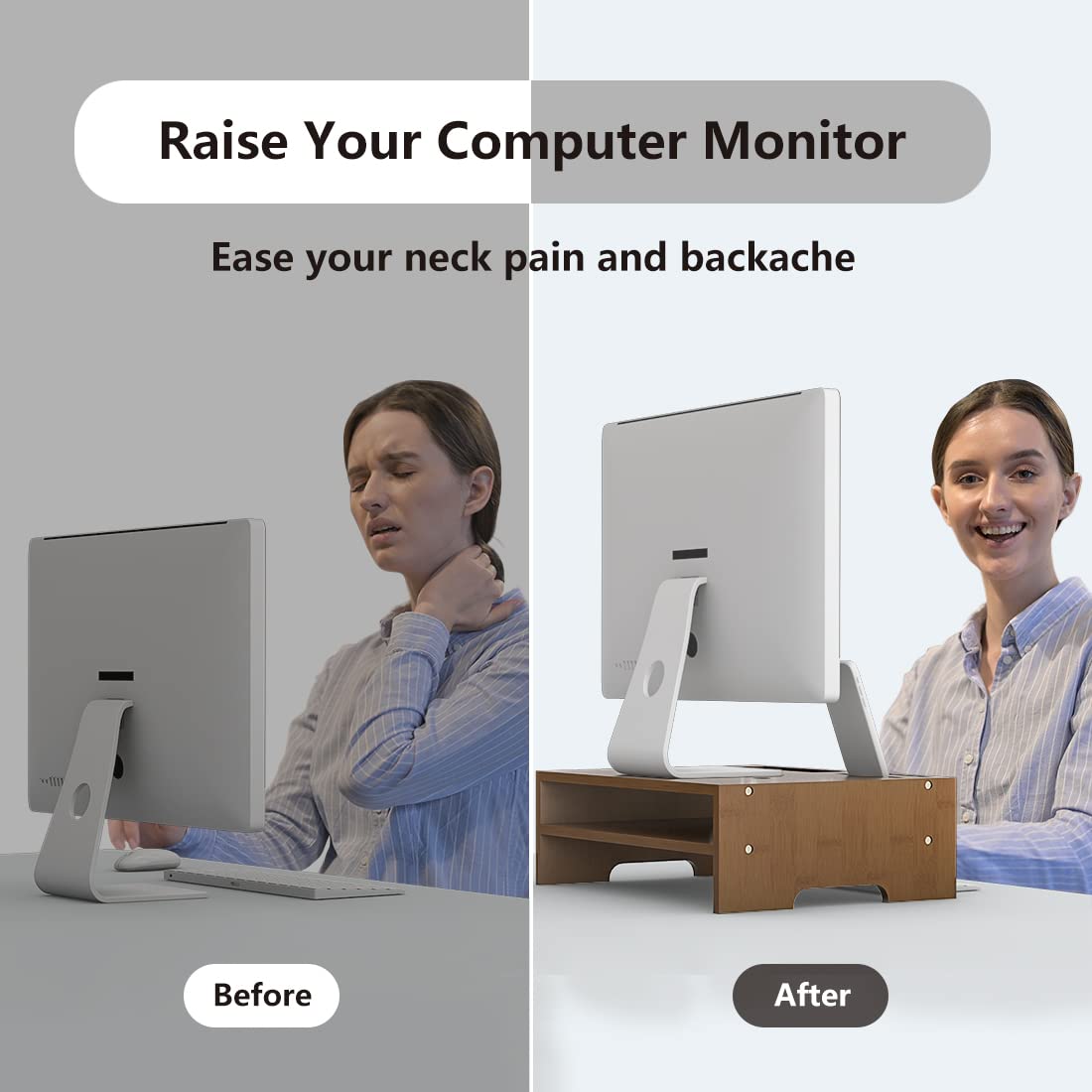 Monitor Stand Riser with Storage Organizer Desktop with Cooling Holes Bamboo Laptop Riser Shelf for Office and Home Use 16.7x11.8x5 inch (Walnut)