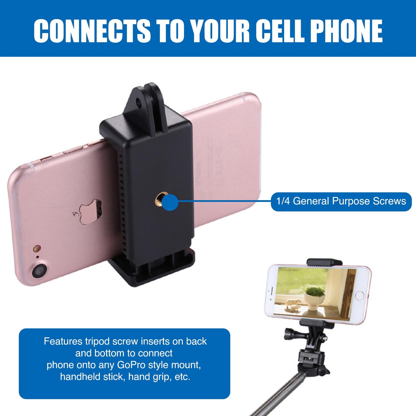 Eforlike 2 Pack Universal Smartphone Holder w/GoPro Style Mount Attachment for Any Phone. Connect Your Phone or GPS to Any GoPro Mount. Compatible