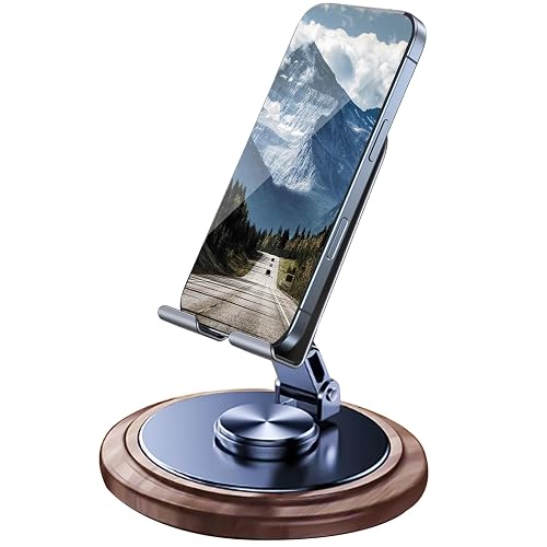 VCDHEUI Adjustable Cell Phone Stand,360 Rotating Foldable Desktop Cellphone Stand with Anti-Slip Base Portable Phone Holder for iPhone 16 15 14 13 Pro