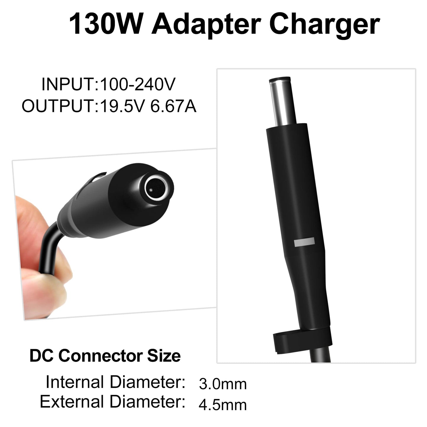 VillaCool 130W 19.5V 4.5mm tip Power Supply AC Laptop Charger Compatible with Dell Precision 3520 5540 M5520 5530 7530,XPS 15 9560 7590 AC Charger