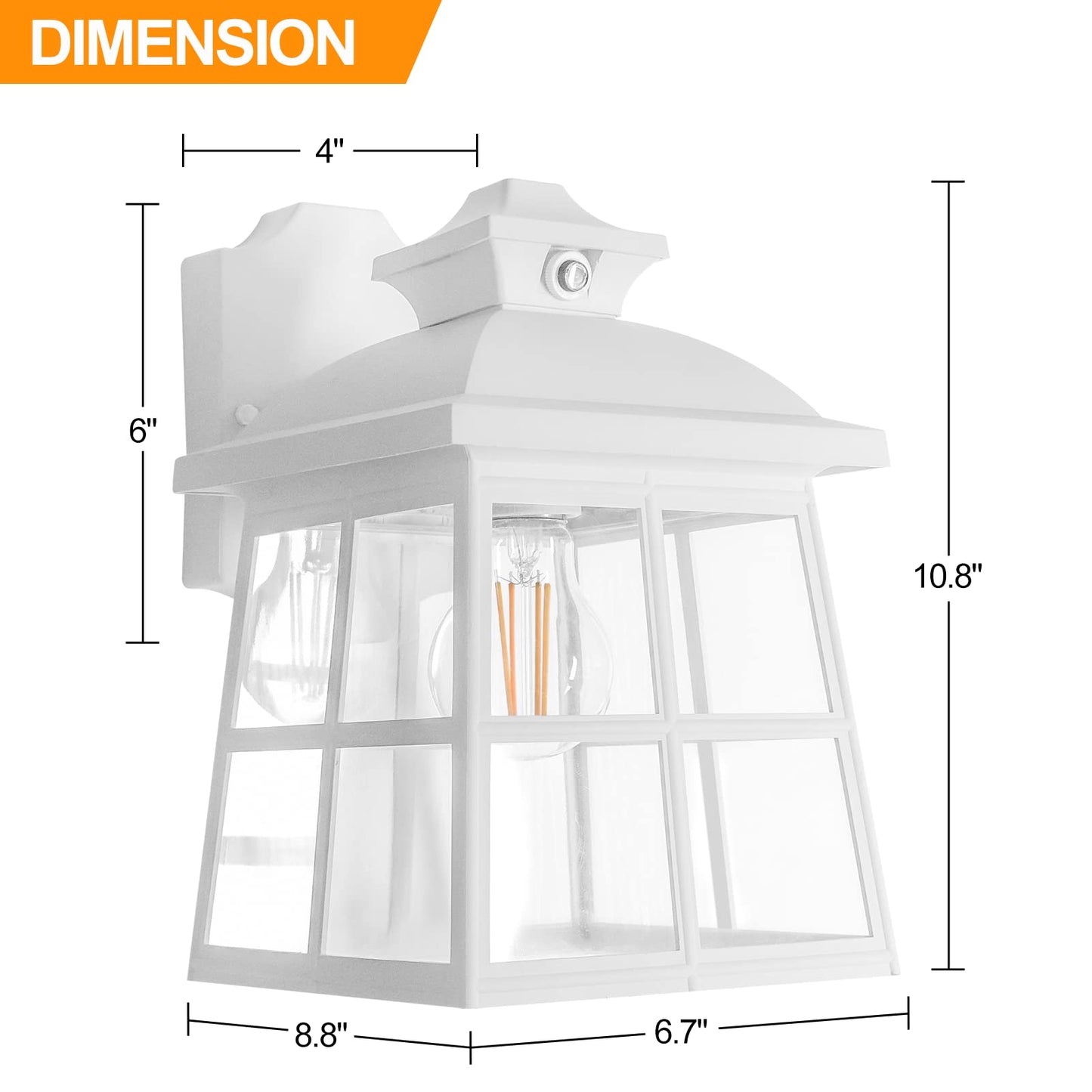 FUDESY Dusk to Dawn LED Outdoor Wall Lantern,White Plastic Photocell Sensor Porch Light with 8W 800LM Edison Filament Bulb,Exterior Wall Mount Light