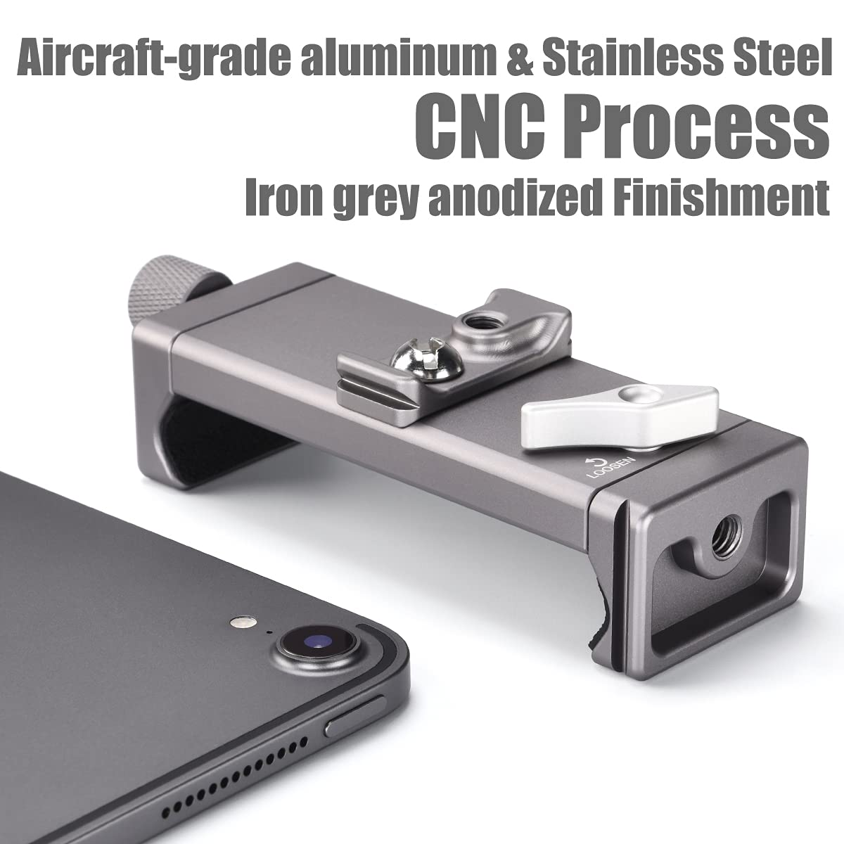 SHINEWEE Full Metal Tablet Tripod Holder - Compatible with iPad mini/Air/Pro | 1/4" Screw & Arca-Swiss Dovetail Mounts | Universal Tablet Clamp