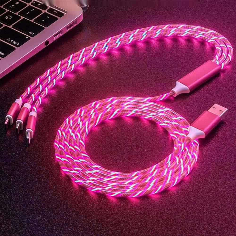 PETCTN 3 in 1 Multi Charging Cable LED Flowing Light Up Charger Cable, USB-C Fast Charging Cord for Smartphones (Red, 6 Feet)