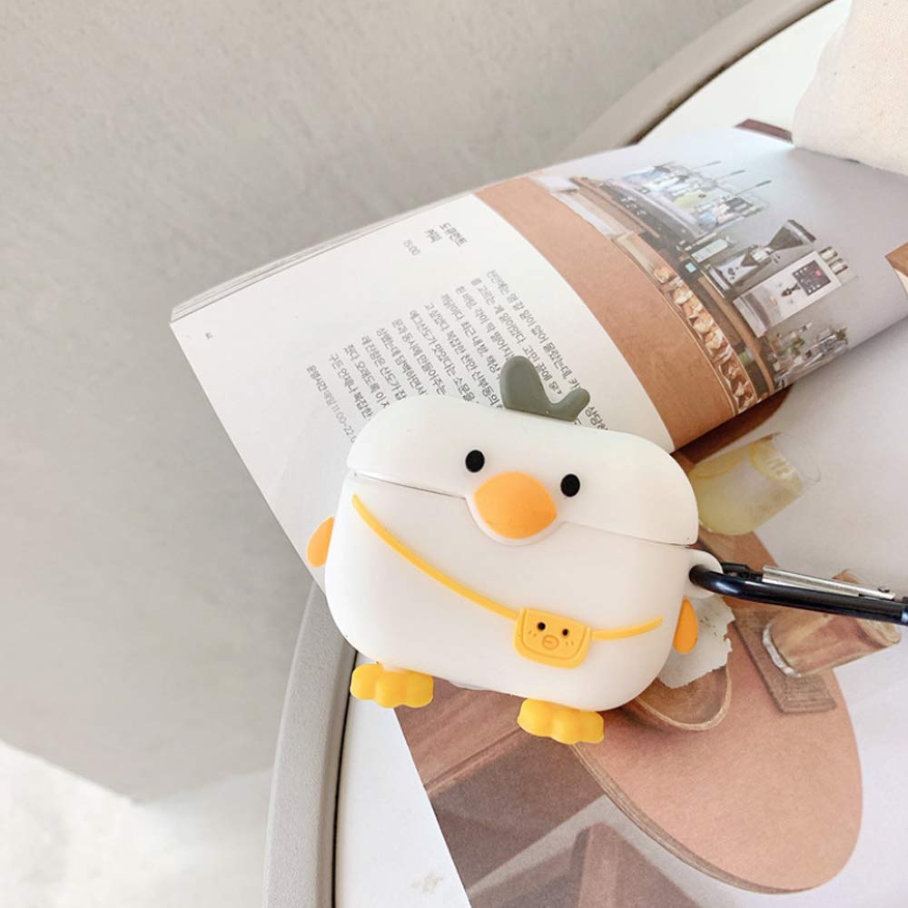 Cute Duck Case Compatible for AirPods Case Pro & Pro 2 Generation, Men Women Silicone Funny Kawaii Fashion Cartoon 3D Duck Skin Cover for AirPods