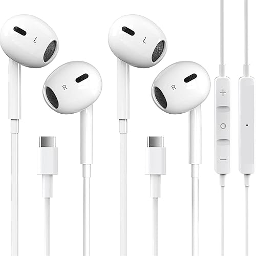 2 Pack-USB C Headphones for iPhone 17/16/15 Earbuds USB C Wired Earphones with Mic & Remote Control Noise Cancelling for 17/16/15 Plus/Air/Pro, Galaxy