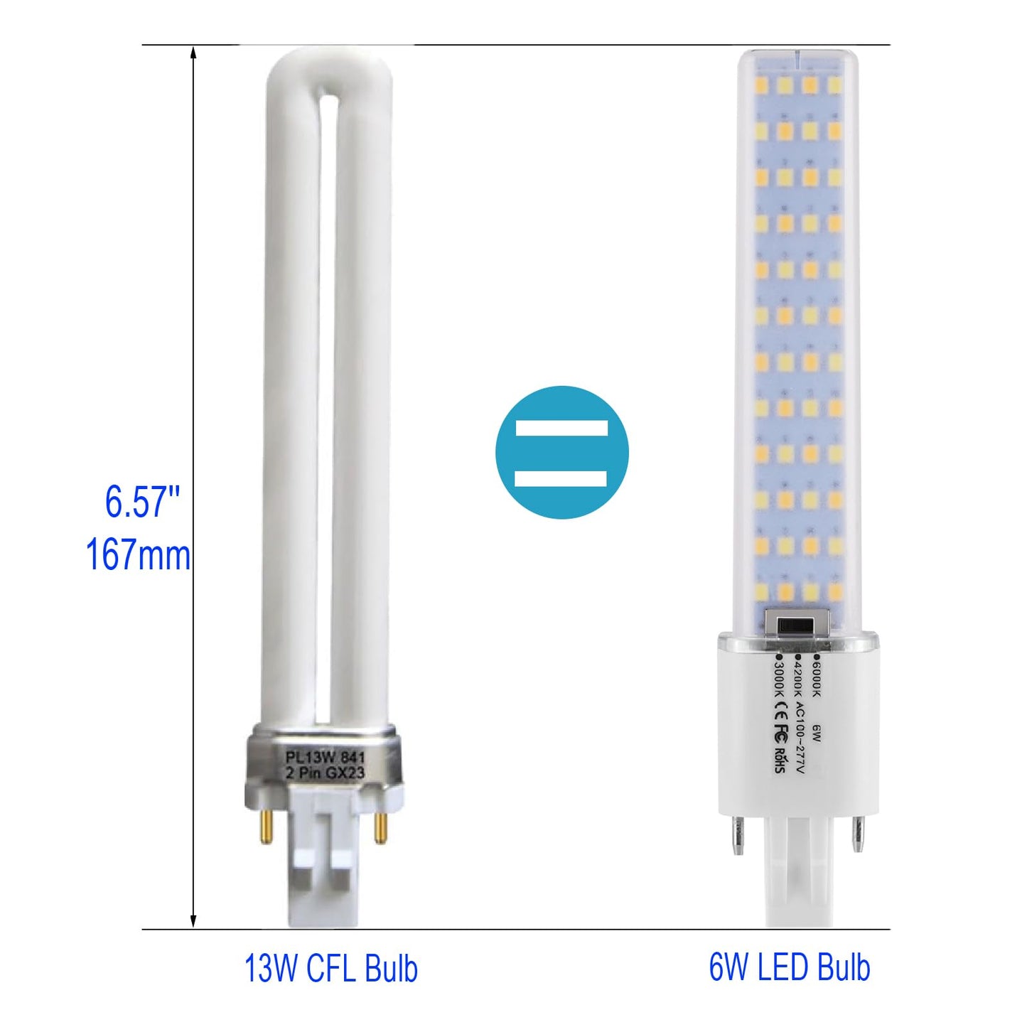 PINSUNLUX GX23 Base LED Bulbs 13W CFL Equivalent,2-Pin PL Horizontal LED Light,3 Color Selectable Warm White//Neutral White/Cool White/ 360°