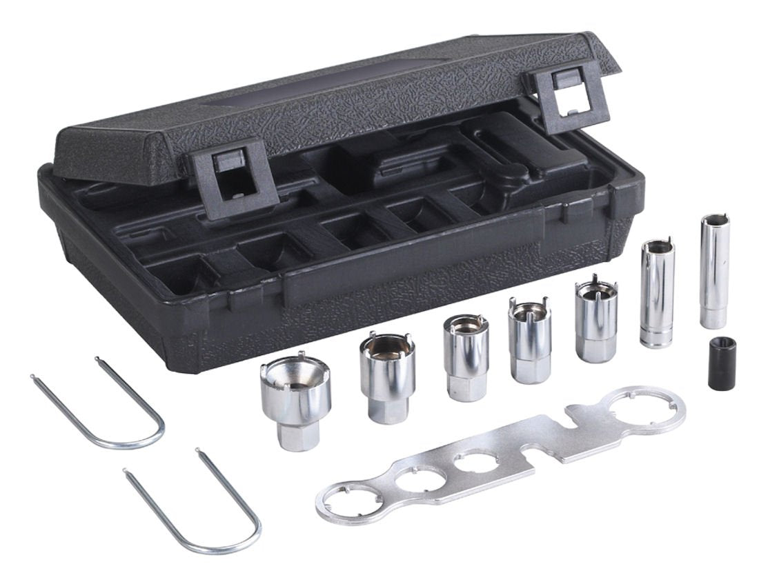 OTC 4711 11-Piece Deluxe Radio and Antenna Service Kit - Includes Antenna Nut Sockets and Universal Wrench, Ford Compatible Radio Removal Tool, Deep