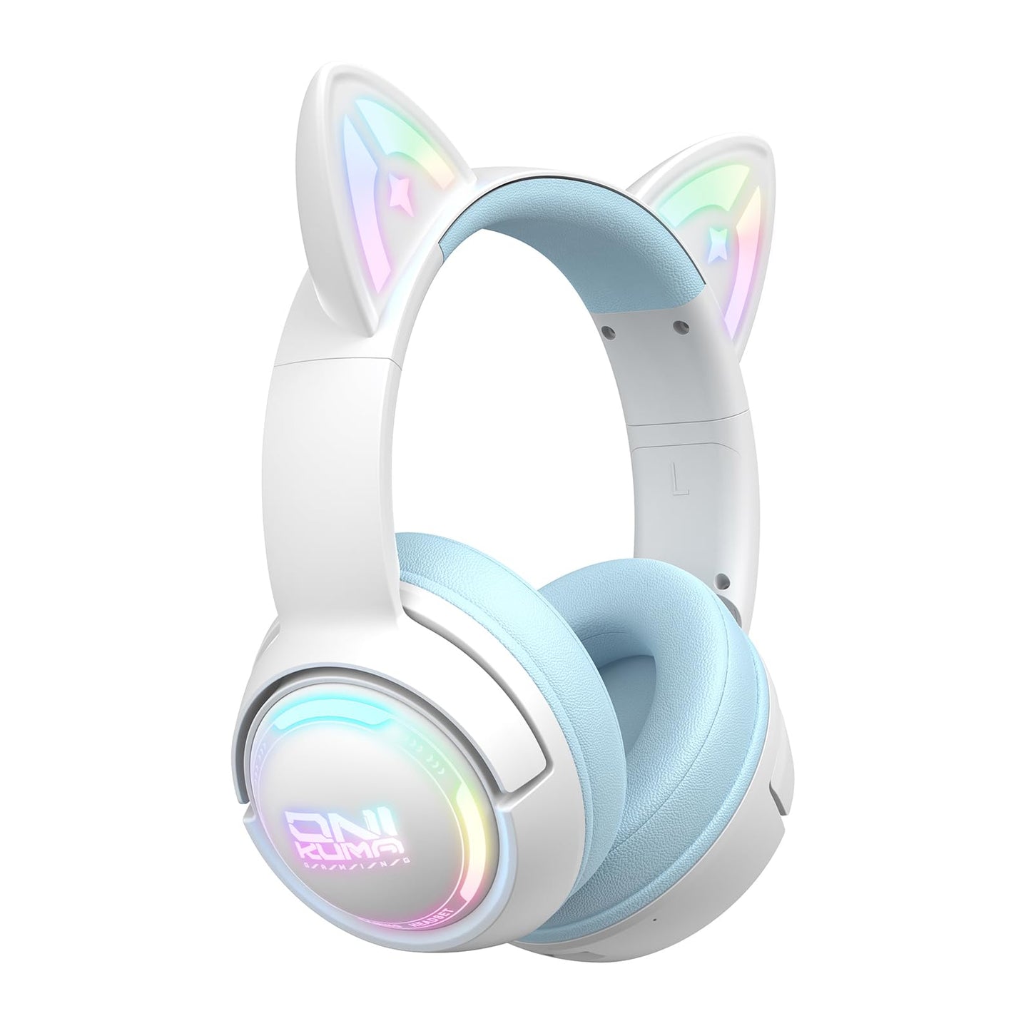 Lyivs Wireless Cat Ear Gaming Headset with RGB Lights - Tri-Mode (2.4G Wireless/Bluetooth/Wired) Over-Ear Headphones with Mic, 50mm Drivers, Low