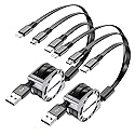 UZAHSK Multi Charging Cable 4ft 3 in 1 USB Retractable Phone Charger Cable with Type C/iOS/Micro USB Port Connector, Compatible with Cell Phones