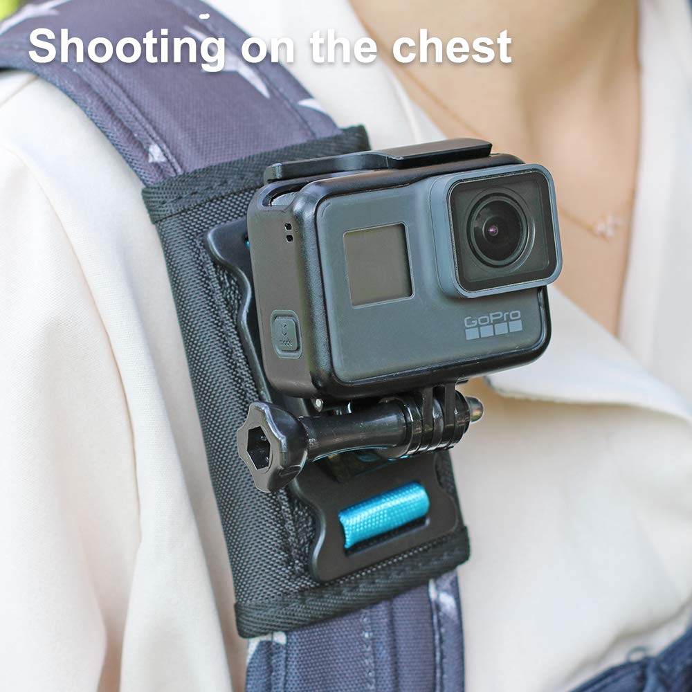 SKEZN Backpack Shoulder Strap Mount Camera with Adjustable Shoulder Pad and 360 Degree Rotating Base, Bag Belt Holder Clip Compatible with GoPro Hero