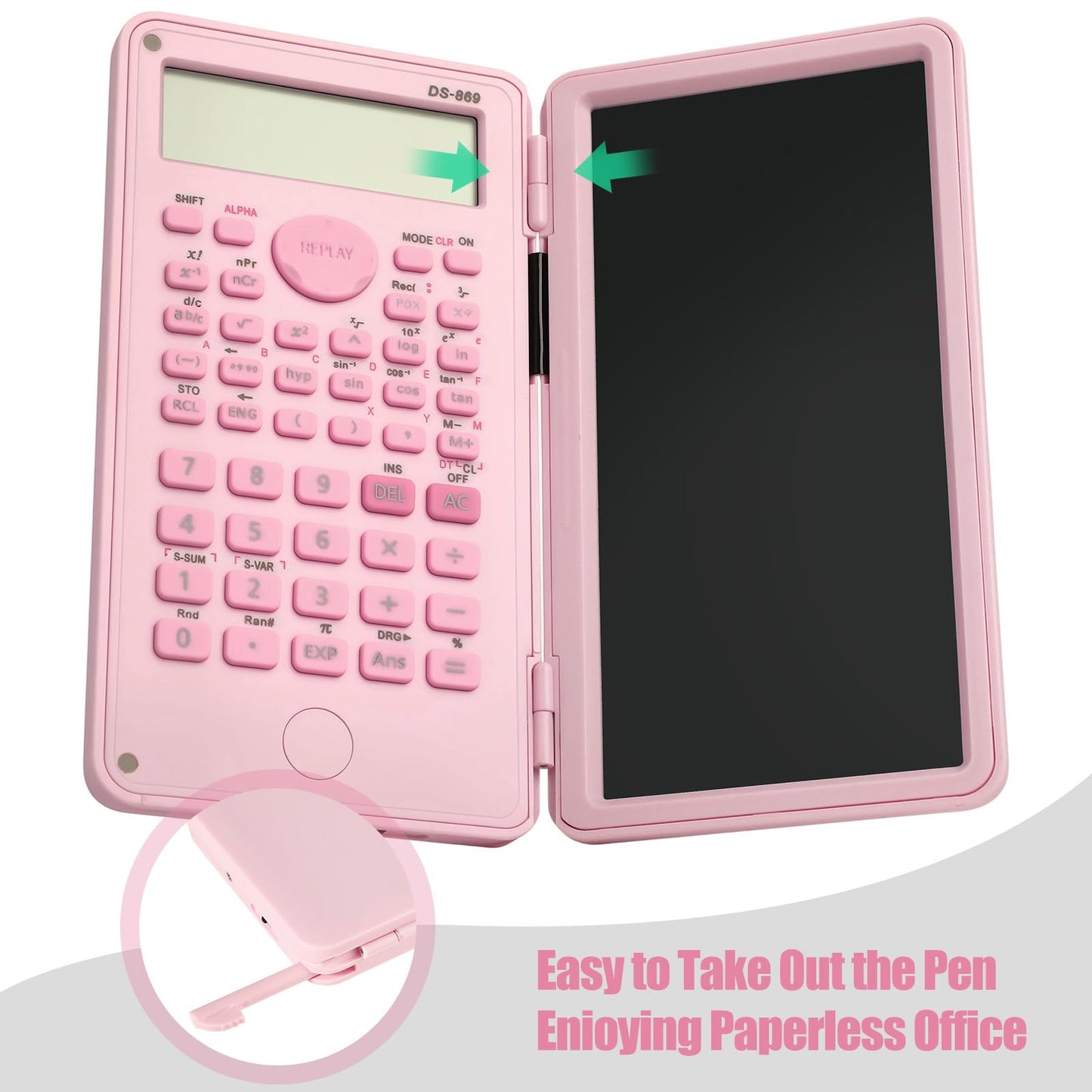 Niodel Scientific Calculator with LCD Writing Tablet Notepad, 240 Functions Foldable Math Calculator, Dual-Line 10+2 Digit Large Display, Portable