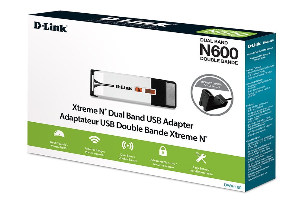 D-Link Wireless Dual Band N600 (300/300 mbps) USB Wi-Fi Network Adapter (DWA-160)