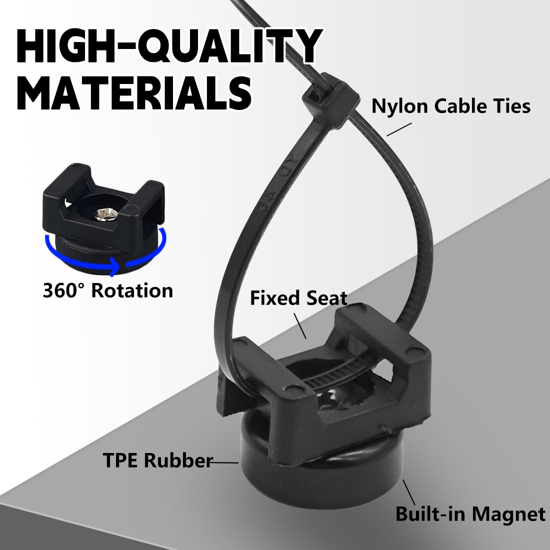 20PCS Magnetic Zip Tie Mount, Multipurpose Magnetic Cable Management Mount, 20 Mounts and 200 High Strength Nylon Cable Ties, Supplies for Organizing