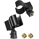 Mictop Upgraded Microphone Clip Holder, Universal Adjustable Microphone Holder for All Microphones Size at 32mm-60mm, with 5/8" to 3/8" Screw Adapter