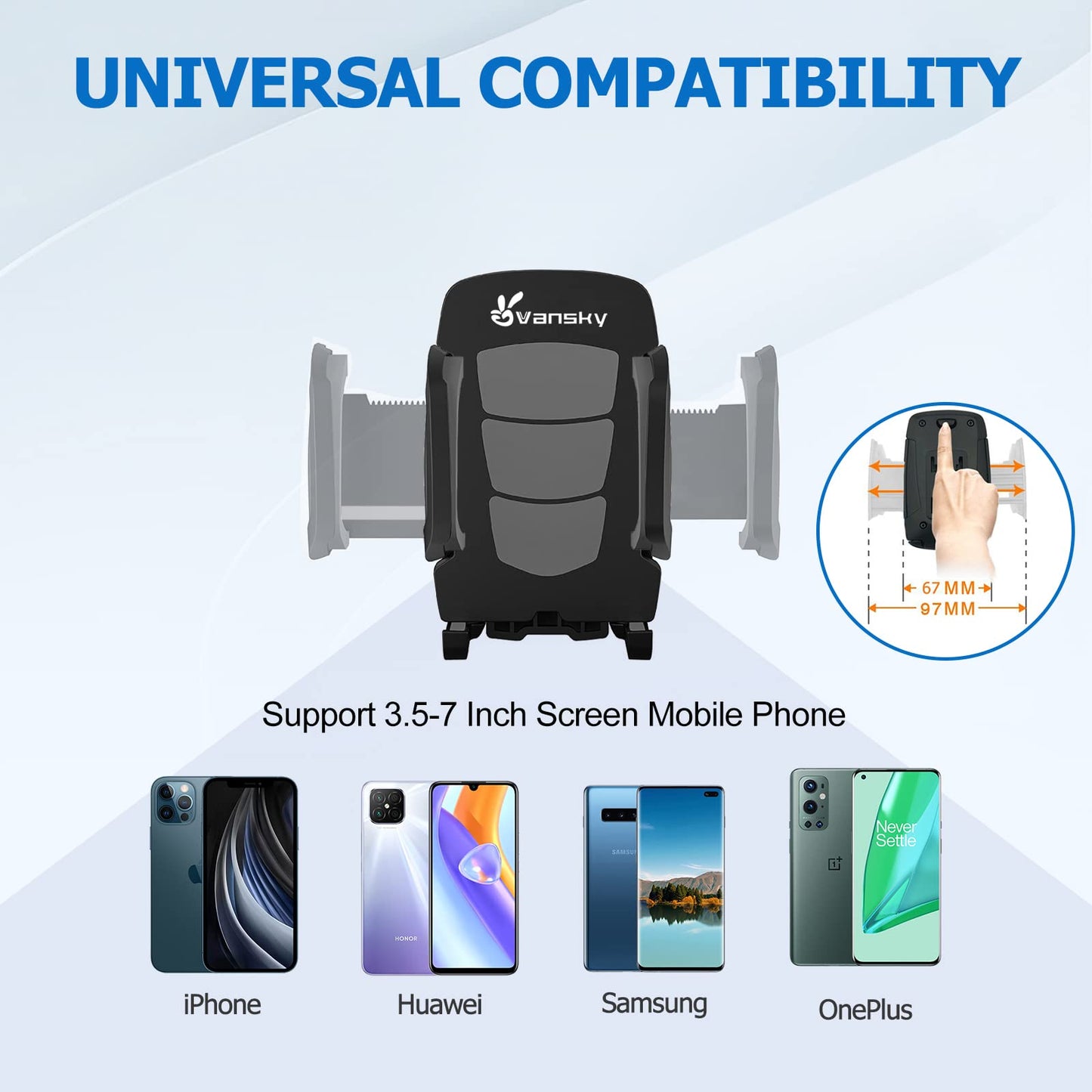 Vansky Car Phone Holder Mount, 3-in-1 Universal Cell Phone Holder Car Air Vent Holder Dashboard Mount Windshield Mount Fit for iPhone 17 16 15 14 13