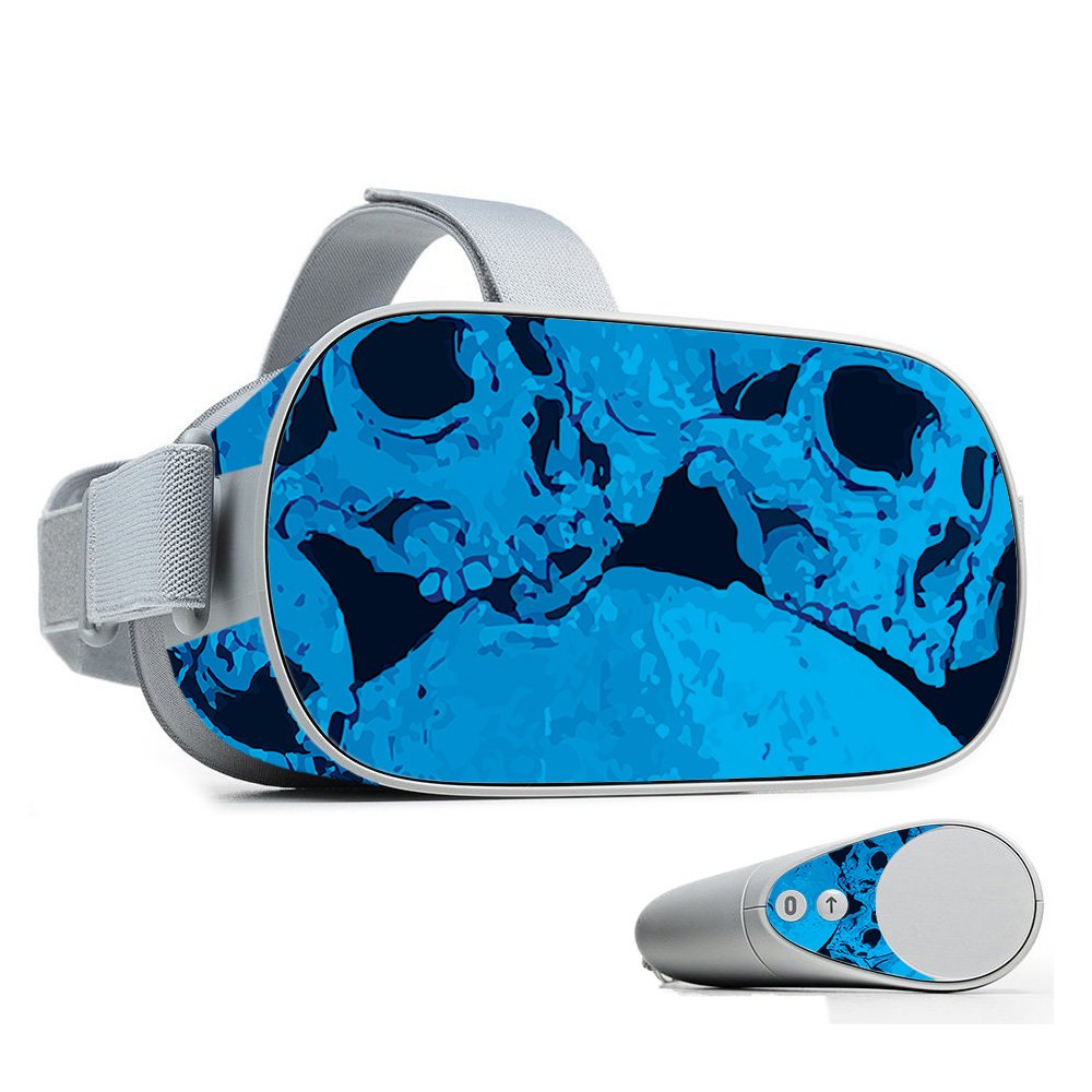 MightySkins Skin Compatible with Oculus Go Mobile VR - Blue Skulls | Protective, Durable, and Unique Vinyl Decal wrap Cover | Easy to Apply, Remove