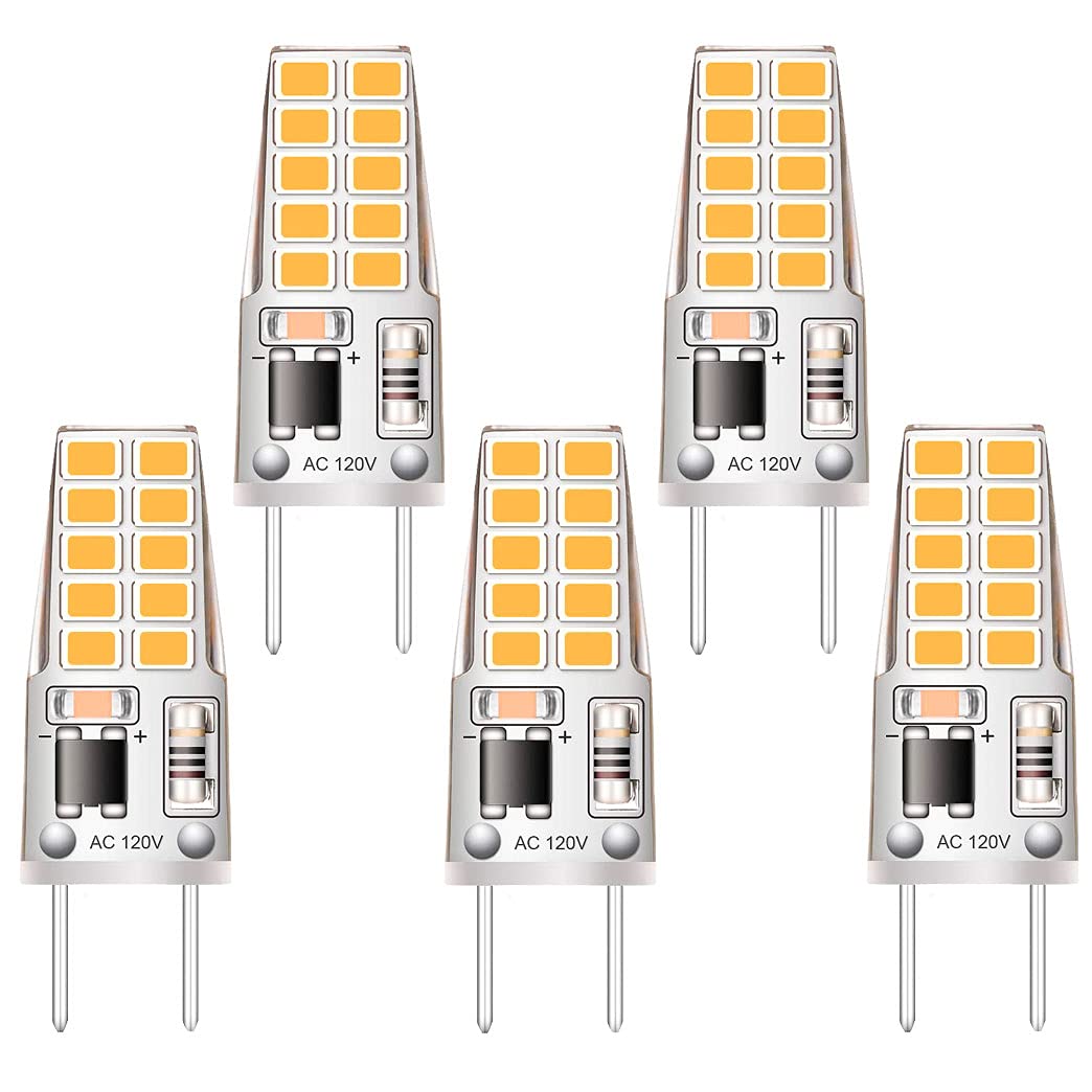 Kapata 5 Pack G8 LED Bulb Soft White 2700K 120V 3W Equivalent to G8 Halogen Bulb 35W T4 JCD Type GY8.6 Bi-Pin Base, Non-dimmable for Under Cabinet