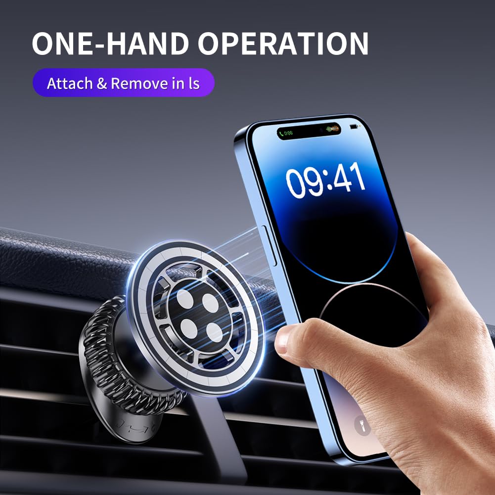 Micool Magnetic Car Phone Holder, Air Vent Mount with 21 N55 Magnets & Nano Gel, 360° Rotatable Ultra-Strong Holder for All Phones, Compatible