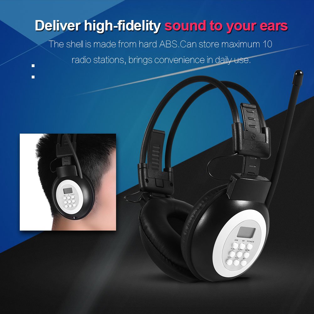 ASHATA Over Ear Foldable Head Mounted /Wired Headphone Noise Cancelling HiFi Headset FM Radio with Flexible Antenna Ideal for Audio Room, Learning…