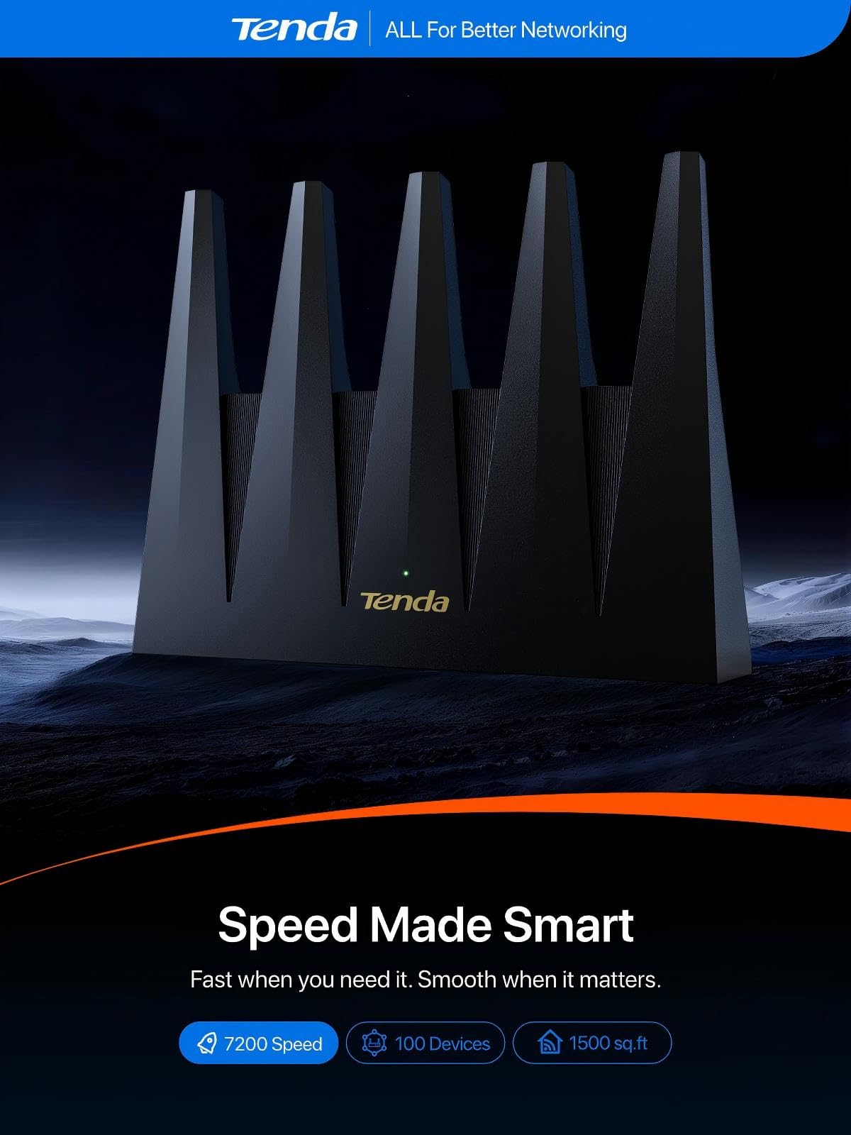 Tenda WiFi 7 Router BE7200 - Dual-Band High-Speed Wireless Internet Router with 2×2.5G Ports, Quad-Core CPU, MLO & VPN, Private IoT Network, Supports