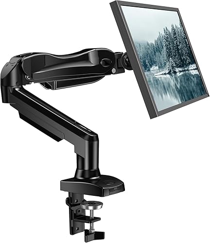 HUANUO FlowLift™ Single Monitor Mount, 13 to 32 Inch Monitor Arm, Adjustable Monitor Stand, Vesa Mount with Clamp and Grommet Base - Fits 4.4