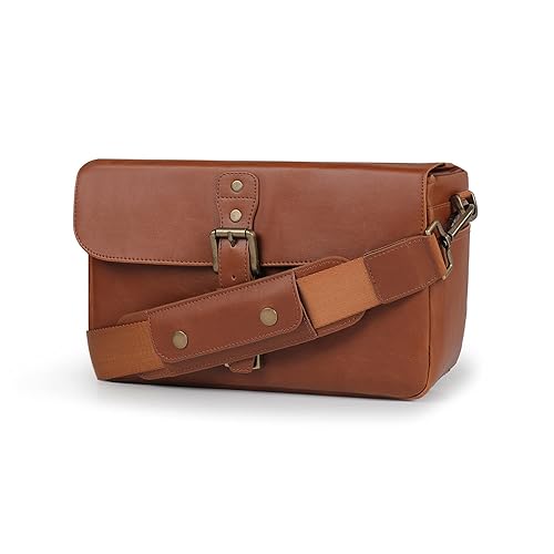 MegaGear MG1525 Leather Camera Messenger Bag for Mirrorless, Instant and DSLR Cameras - Light Brown, Compact,LightBrown