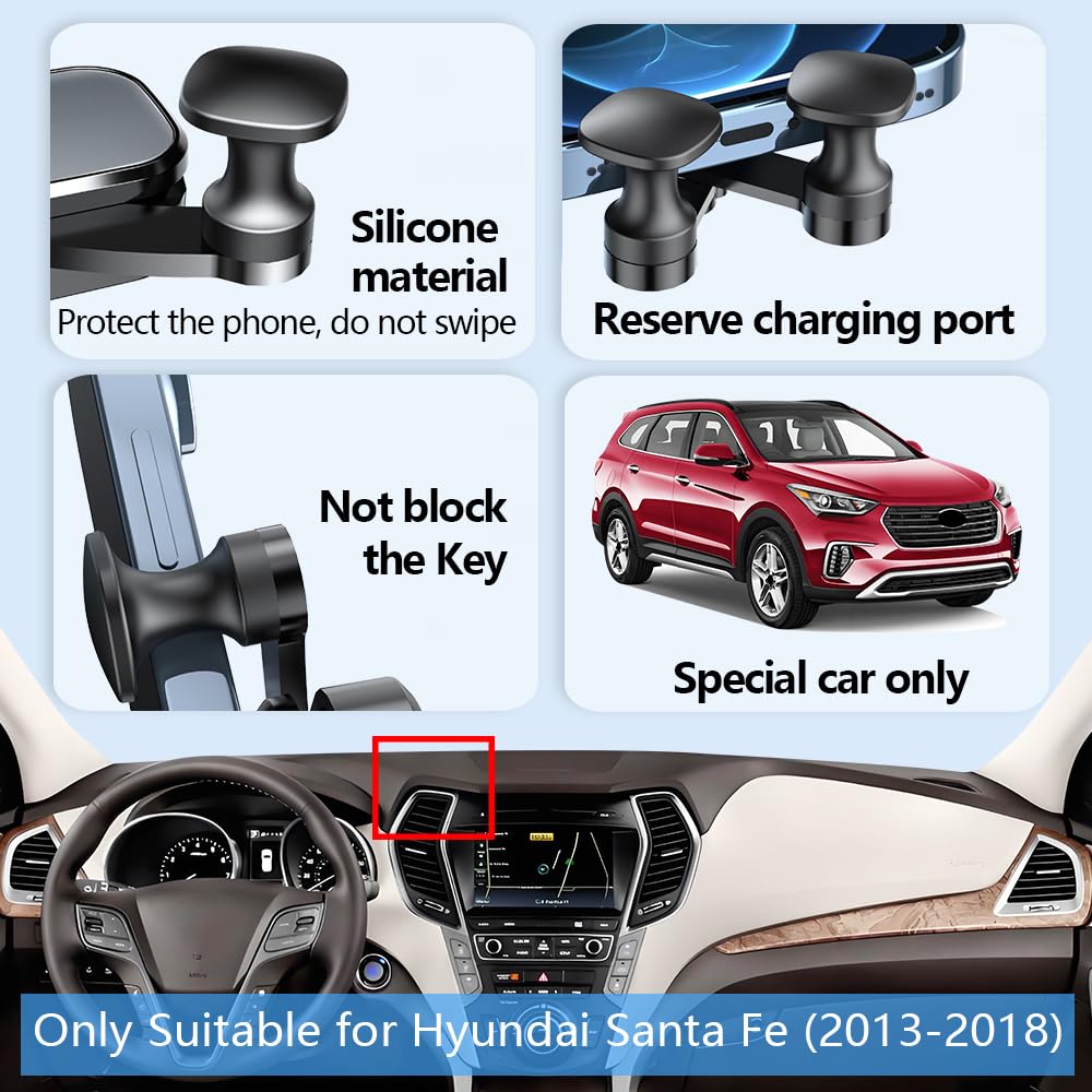LUNQIN Car Phone Holder Mount for Hyundai Santa Fe 2013 2014 2015 2016 2017 2018 Auto Accessories Interior Decoration Mobile Cell Smartphone Bracket