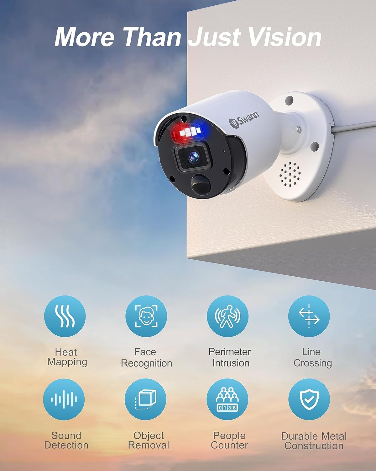 Swann Home Security Camera, POE Cat5e NVR 4K HD Video, Indoor Outdoor Wired Surveillance CCTV, Color Night Vision, Heat Motion Detection, Flashing LED
