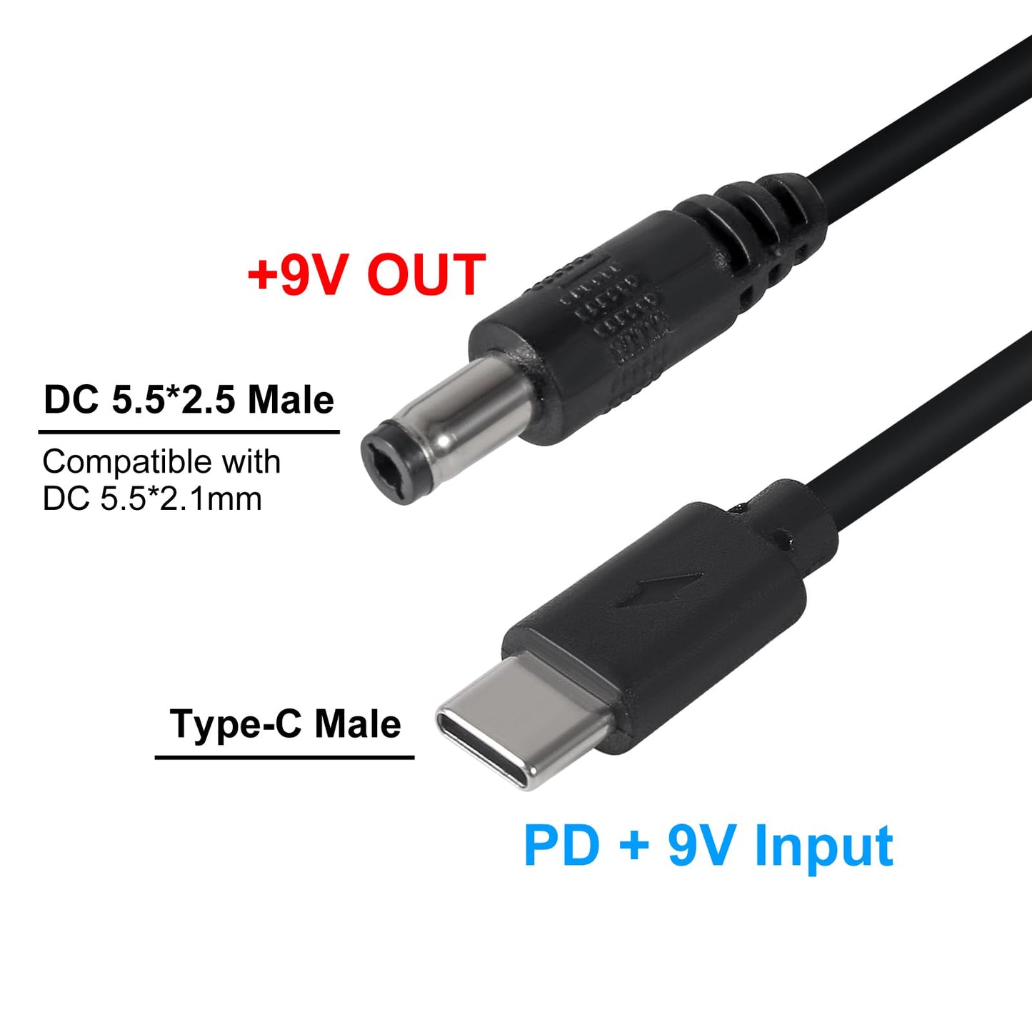 AITRIP 2PCS DC to Type C USB PD12V 5.5x2.5mm (Compatible with 5.5mm x 2.1mm) Power Supply Cable for Wireless Router Laptop LED Strip Speaker CCTV