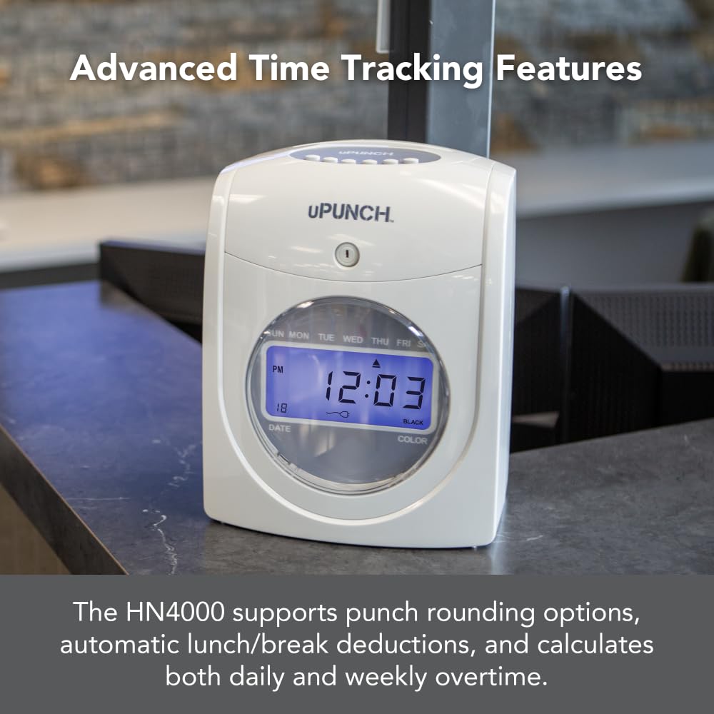 uPunch HN4500 Advanced Calculating Time Clock Bundle for Small Business: Complete Employee Time Tracking System with 200 Time Cards, Racks, Ribbons
