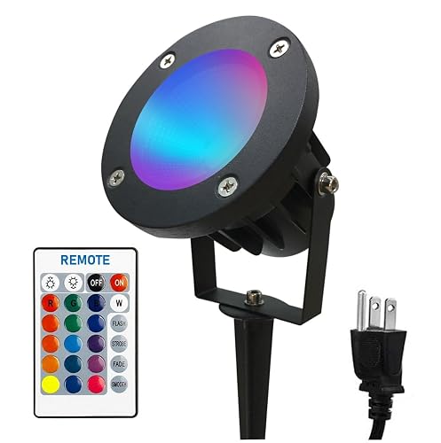 25W Color LED Outdoor Landscape Spotlight with Strobe Lighting - Waterproof RGB Spot Lights for Yard Tree House Halloween Christmas, Dual Mode, 120V