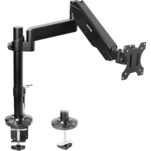 VIVO Heavy Duty Articulating Single Pneumatic Spring Arm Desk Mount Stand, Fits 17 to 40 inch Standard Screens or Ultrawides up to 26.4 lbs