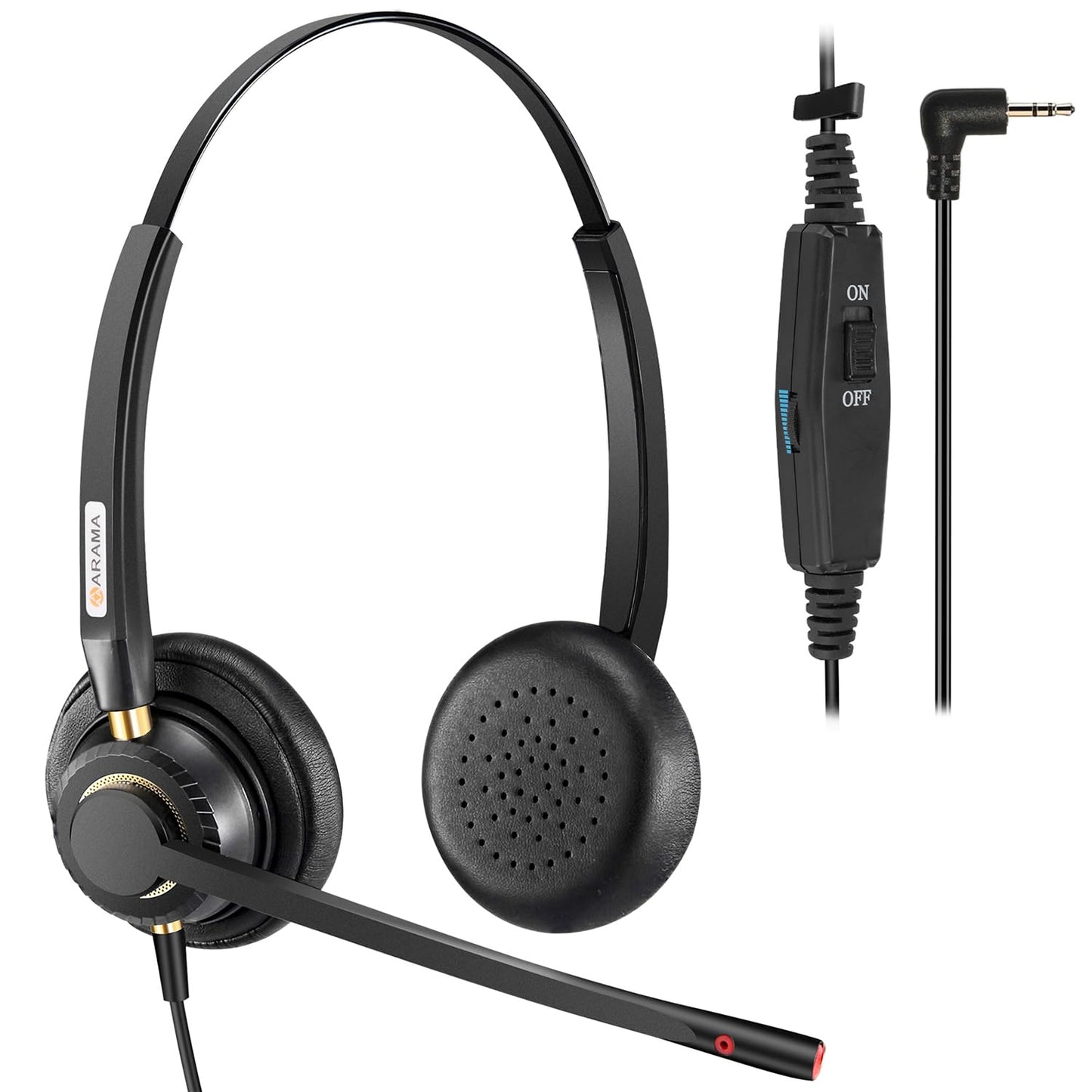Phone Headset 2.5mm with Noise Canceling Microphone & Mute Switch, Comfort Fit Telephone Headset for Panasonic VTech AT&T Uniden RCA Cisco Gigaset