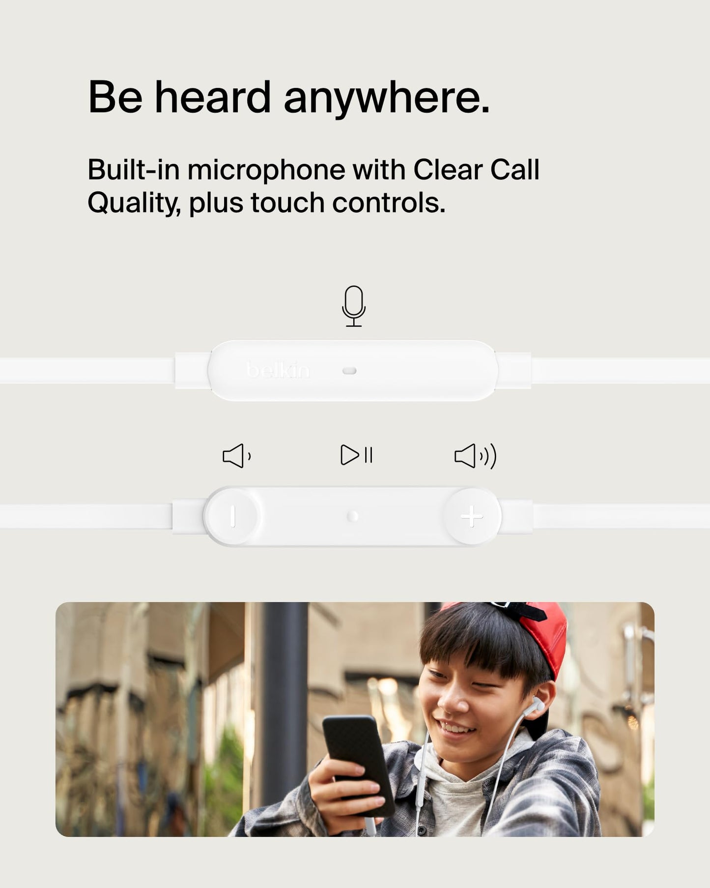 Belkin USB-C Wired Earbuds, Adjustable Volume Limiter, IPX5